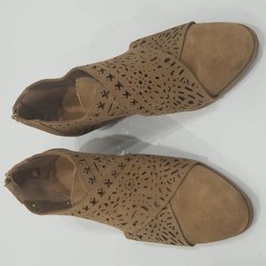 Carlos by Carlos Santana Miranda Brulee Tan Laser Cut Suede Ankle Bootie